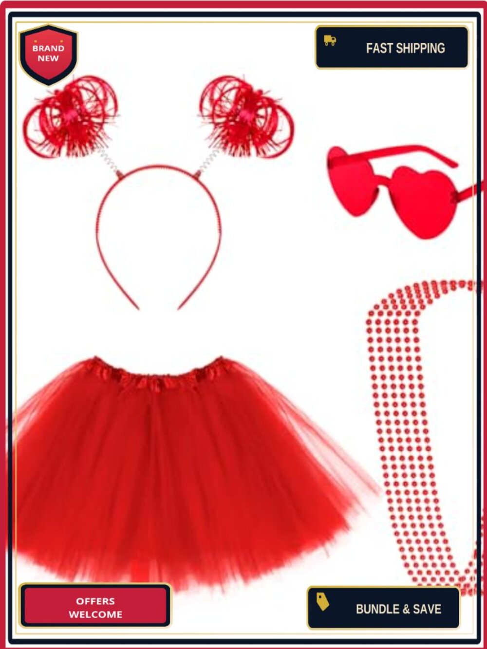 Women's Tutu Costume Accessory Set Tulle Skirt Headband Sunglasses Necklace